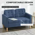 HOMCOM Modern Loveseat Sofa, Compact 2 Seater Sofa with Hidden Storage, 117cm Tufted Cotton Couch with Wood Legs, Blue - 5