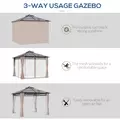 Outsunny 3 x 3 (m) Outdoor Polycarbonate Gazebo, Double Roof Hard Top Gazebo with Galvanised Steel Frame, Nettings & Curtains for Garden, Lawn, Patio and Deck, Khaki - 5