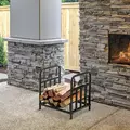 Outsunny Metal Firewood Log Holder Indoor Outdoor Firewood Rack Inner Arced Fireplace Wood Storage Shelf w/ Bear Shape Design, Rust-Resistant, Black, 42W x 33.5D x 43H cm - 2