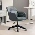 Vinsetto Microfiber Office Chair, Desk Chair, Makeup Vanity Chair with Massage Lumbar Pillow and Rolling Wheels for Bedroom and Home, Grey - 2