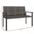 Outsunny Two-Seater Rattan Bench - Mixed Grey - 3