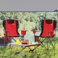 Outsunny Set of 2 Folding Camping Chairs, Padded Camping Chairs with Adjustable Armrests, Portable & Lightweight Folding Camp Chair with Cooler Bag, Cup Holder and Side Pockets, Red - 9