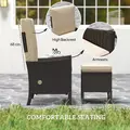 Outsunny 5 Piece Rattan Garden Furniture Set, Wicker Patio Sofa Set with 2 Armchairs, 2 Footstools, Glass Top Coffee Table with Shelf, Outdoor Furniture with Adjustable Backrests, Cushions, Khaki - 5