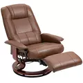 HOMCOM Faux Leather Armchair, with 145° Reclining Back and Footrest - Brown - 1