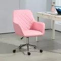 Vinsetto Office Desk Chair, Leather-Feel Fabric Computer Swivel Chair with Rolling Wheels and Adjustable Height for Home, Pink - 2