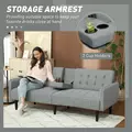 HOMCOM Three-Seater Sofa Bed, with Cupholders - Light Grey - 4