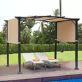Outsunny Outdoor Retractable Pergola Garden Gazebo with Two Adjustable Side Canopy Overhead Sun Shade Backyard Canopy Cover, Steel Khaki 2.96x2.45x2.3m - 2