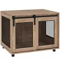 PawHut Dog Crate Furniture with Sliding Door for Medium Dogs, Brown - 1