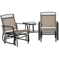 Outsunny Double Outdoor Glider Chair, 2 Seater Patio Rocking Chairs, Swing Bench with Tempered Glass Table, Breathable Mesh Fabric for Backyard, Garden, Porch, Brown - 1