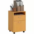 HOMCOM 60cm Filing Cabinet with Drawer, Open Shelf, Metal Handles and 4 Wheels, Office Home Organiser Mobile Printer, Natural Wood Finish - 1