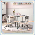 AIYAPLAY Height Adjustable Toddler Table and Chair Set, 3 Pcs Children Activity Table w/ 2 Chairs, for Playroom, Bedroom - Grey - 3