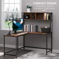 HOMCOM L Shaped Desk with Book Shelf, Industrial Corner Computer Desk, Writing Table with Steel Frame for Home Office, Bedroom, Study Room, 140 x 125cm, Brown - 4