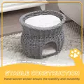 PawHut 2-Tier Wicker Cat House Elevated Pet Bed Basket Willow Kitten Tower Pet Den. with Washable Cushions 56x37x40cm Grey - 4