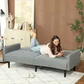 HOMCOM Three-Seater Sofa Bed, with Cupholders - Light Grey - 8