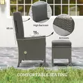 Outsunny 5 Piece Rattan Garden Furniture Set, Wicker Patio Sofa Set with 2 Armchairs, 2 Footstools, Glass Top Coffee Table with Shelf, Outdoor Furniture with Adjustable Backrests, Cushions, Dark Grey - 5