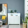 HOMCOM 2-Door Sideboard with LED Light, High Gloss Lighted Storage Cabinet with Shelves and Open Compartment, Modern Kitchen Sideboard for Dining Room, Living Room, 107 x 35 x 97cm, White - 2