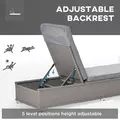 Outsunny 3 Pieces Rattan Sun Lounger Set with Aluminium Frame, 5-Position Adjustable Reclining Garden Chairs and Glass Top Table, Wicker Garden Furniture Daybed with Cushions for Patio, Grey - 6