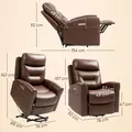 HOMCOM Power Lift Recliner Chair for Elderly, Overstuffed Faux Leather Riser and Reclining Chair with USB A+C Ports, Recliner Armchair for Living Room, Brown - 3