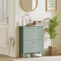 HOMCOM Modern Two-Drawer Shoe Cabinet - Green - 8