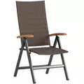 Outsunny Folding Rattan Garden Dining Chair with 5-level Reclining High Back, Wood Armrests for Outdoor, Patio - Brown - 1