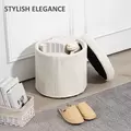 HOMCOM 40cm Round Storage Ottoman, Corduroy Footstool with Removable Lid and Legs, Vanity Stool for Living Room, Bedroom, Beige - 4