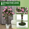 Outsunny Set of 2 Artificial Plants White Rose Floral in Pot, Fake Plants for Home Indoor Decor, 90cm, Purple - 5