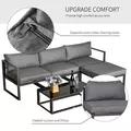 Outsunny 5 Pieces Outdoor Patio Furniture Set, Sofa Couch with Glass Coffee Table, Cushioned Chairs and Aluminum Tube, for Balcony Garden Backyard, Grey - 6