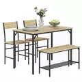 HOMCOM Square Dining Set for 4 Persons, Table, Chairs and Bench Included, Natural Wood Effect - 1