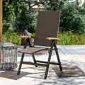 Outsunny Folding Rattan Garden Dining Chair with 5-level Reclining High Back, Wood Armrests for Outdoor, Patio - Brown - 7