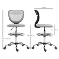 Vinsetto 68-88cm Draughtsman Office Chair, with Wheels - Light Grey - 3