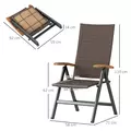 Outsunny Folding Rattan Garden Dining Chair with 5-level Reclining High Back, Wood Armrests for Outdoor, Patio - Brown - 3