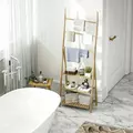 HOMCOM Three-Shelf Bamboo Storage Unit, with Towel Racks - Natural Finish - 8