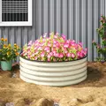 Outsunny Galvanised Raised Garden Bed with Safety Edging, Outdoor Raised Planter Box with Gloves, 120 x 120 x 43cm, Cream White - 9