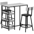 HOMCOM Three-Piece Kitchen Dining Set, with Shelves - Grey/Black - 1