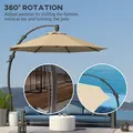 Outsunny 3(m) Garden Cantilever Parasol, Round Overhanging Umbrella with Crank Handle, Cross Base, Aluminium Frame and 360° Rotation, Banana Patio Umbrella for Outdoor Sun Shade, Khaki - 5