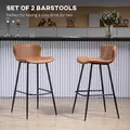 HOMCOM Bar Stools Set of 2, PU Leather Upholstered Bar Chairs, Breakfast Kitchen Counter Chairs with Backs, Steel Legs and Footrests for Dining Room, Brown - 4