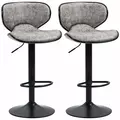 HOMCOM Bar Stool Set of 2 Microfiber Cloth Adjustable Height Armless Chairs with Swivel Seat, Grey - 1