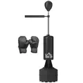HOMCOM 155-205cm 3-IN-1 Freestanding Boxing Punching Bag Stand, Boxing Speed Trainer with Rotating Flexible Arm, Speed Ball, Fillable Base, Black - 1