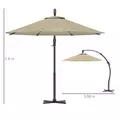 Outsunny 3(m) Garden Cantilever Parasol, Round Overhanging Umbrella with Crank Handle, Cross Base, Aluminium Frame and 360° Rotation, Banana Patio Umbrella for Outdoor Sun Shade, Khaki - 3