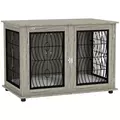 PawHut 46.46'' Dog Crate Furniture Table with Soft Washable Cushion and Lockable Door, for Large Indoor Dogs, Grey - 1