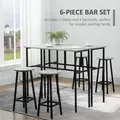 HOMCOM 6-Piece Bar Table Set, 2 Breakfast Tables with 4 Stools, Counter Height Dining Tables & Chairs for Kitchen, Living Room, Grey - 5