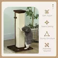 PawHut 81cm Cat Scratcher, Vertical Full Scratcher w/ Natural Sisal Rope, Hanging Ball, Soft Plush - Brown - 4