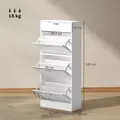 HOMCOM Marble Shoe Storage Cabinet with 3 Flip Drawers, Hallway Cabinet with Top Drawer and Adjustable Shelves, Shoe Cupboard for 18 Pairs, White - 3