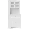 HOMCOM 4-Door Kitchen Cupboard with Drawer, Freestanding Kitchen Cabinet with Glass Doors, Adjustable Shelves and Open Counter, White - 1