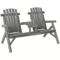 Outsunny Wood Patio Chair Bench 2 Seats w/ Centre Coffee Table, Garden Bench, Grey - 1
