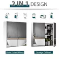 HOMCOM Bathroom Mirror Cabinet, Stainless Steel Wall Mounted  Bathroom Storage Cabinet with Double Doors, 60x55cm - 5