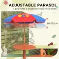 Outsunny Kids Picnic Table and Chair Set, Cowboy Themed Outdoor Garden Furniture w/ Foldable Chairs, Adjustable Parasol - 5