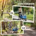 HOMCOM 2 Seat Bike Trailer with 5 Point Harness, Baby Bike Stroller with Safety Flag, Reflectors, for 18+ Months, Blue - 4
