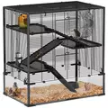 PawHut Four-Tier Hamster Cage with Deep Tempered Glass Bottom, Hut, Running Wheel, Food Dish, Water Bottle, 78.5 x 48.5 x 80cm - 1