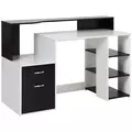 HOMCOM Computer Desk with Drawers and Storage Shelves, Office Desk Writing Table with Printer Stand, Large Workstation for Study Play Work Home Office, 137 x 55 x 92cm, Black and White - 1